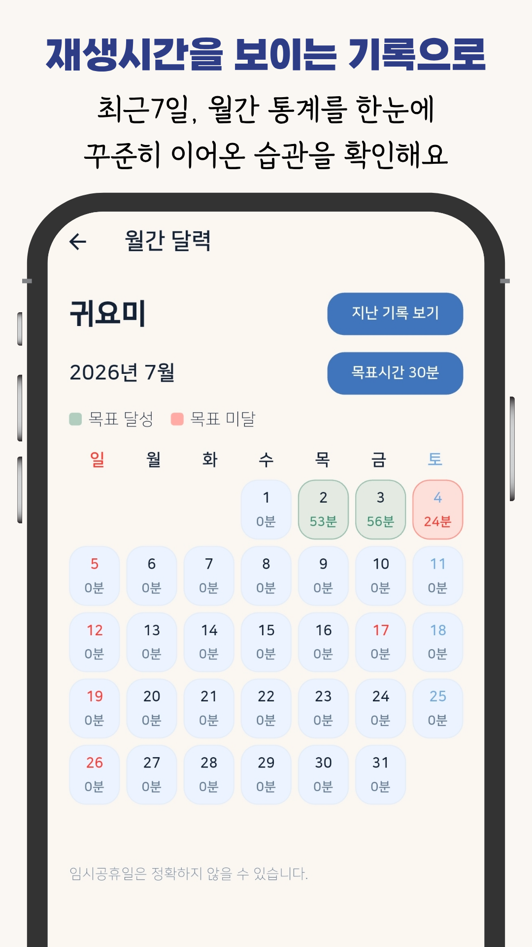주간·월간 청취 통계 화면